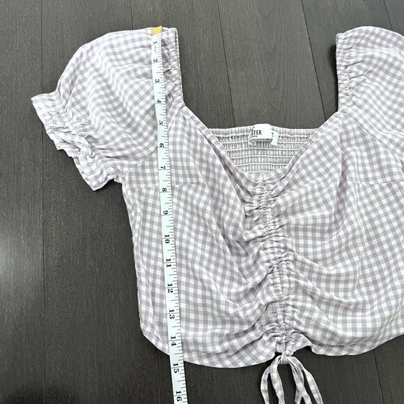 Women's Hollister Lavender Gingham Puffy Sleeve Size XS Crop Top - Picture 5 of 6